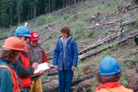 Forest Service crew members at a forest site