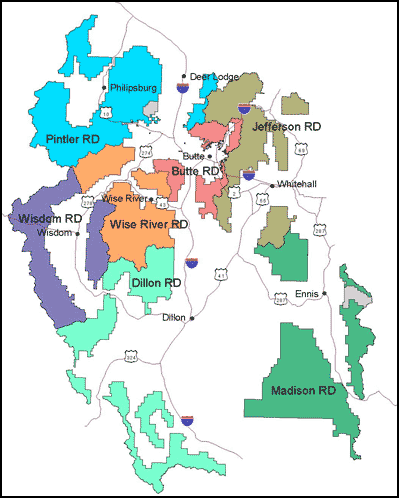 Map of Beaverhead-Deerlodge National Forest Districts