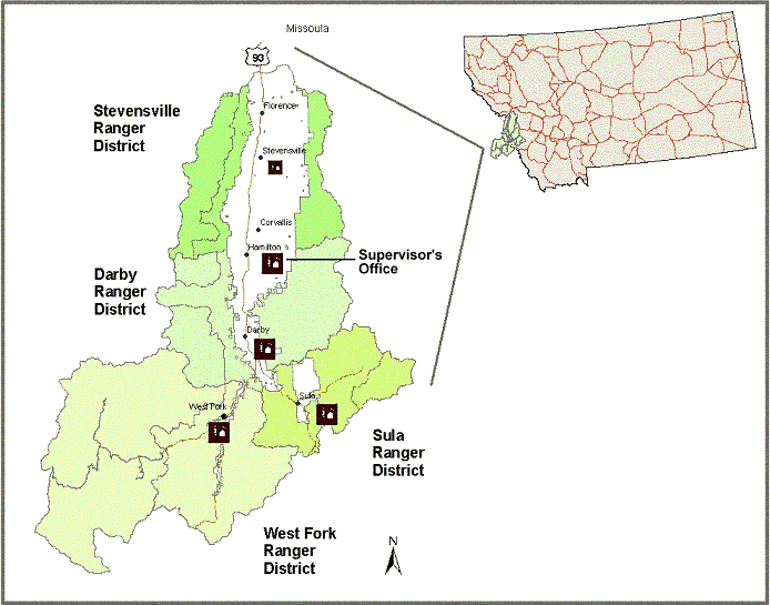 Map of Bitterroot National Forest Districts