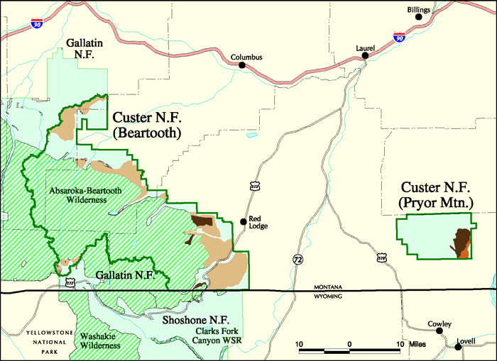 Map of Custer National Forest: Beartooth Ranger District