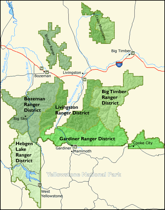 Map of Gallatin National Forest Districts