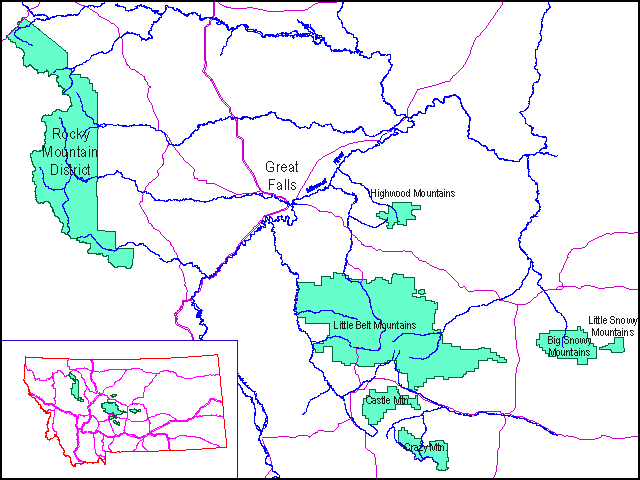Map of Lewis and Clark National Forest Districts