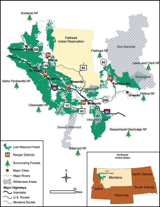 Map of Lolo National Forest Districts