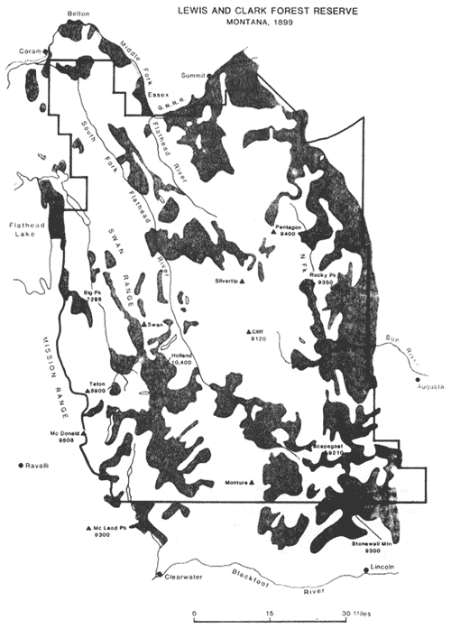 Map of burned areas on Lewis and Clark Forest Reserve - Montana 1899.